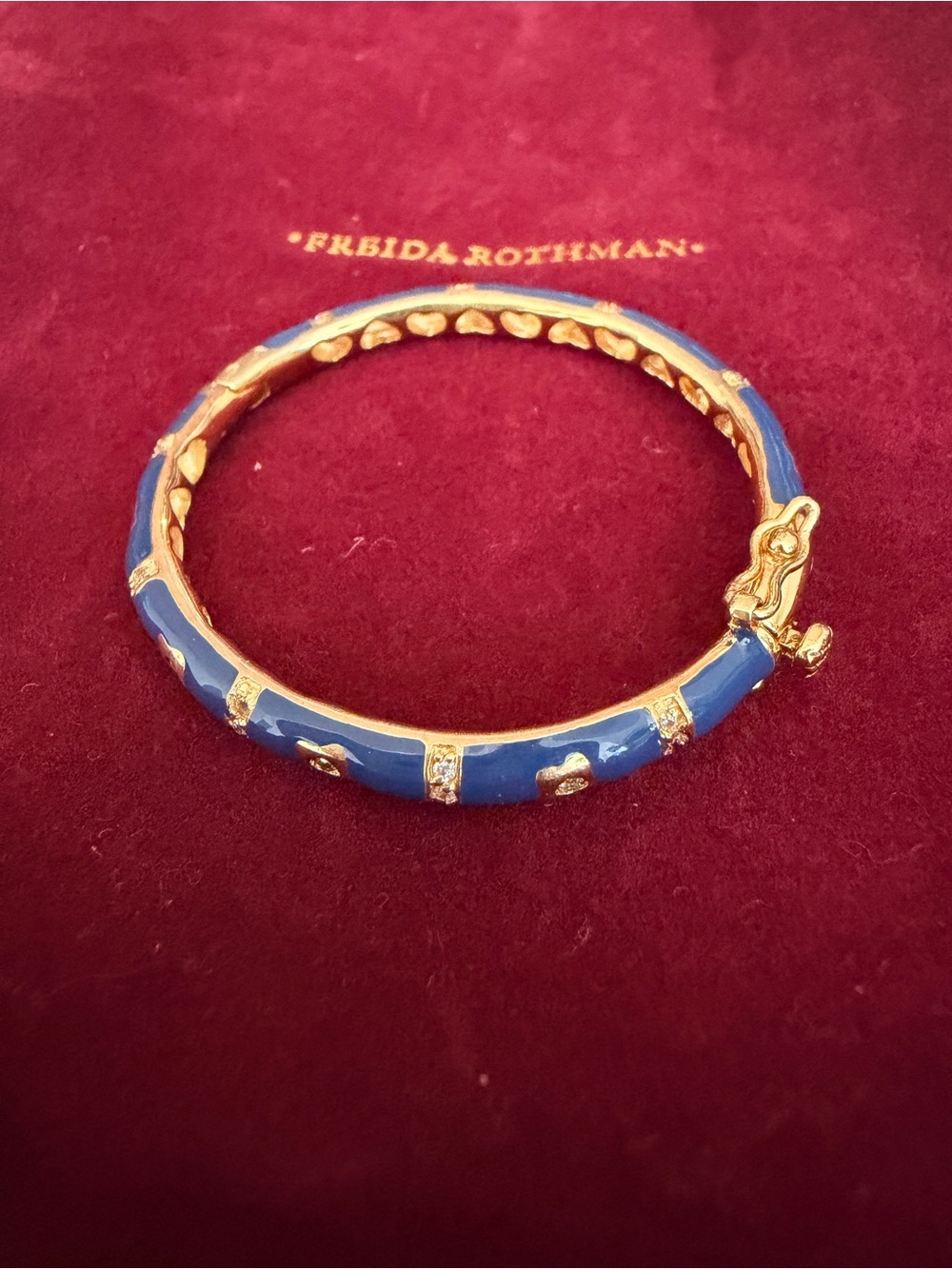 Freida Rothman Child Size Blue Enamel and Gold Bangle Bracelet